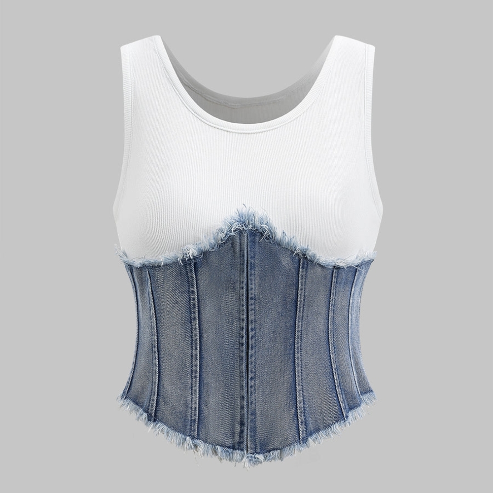 Chic Denim and White Corset Top